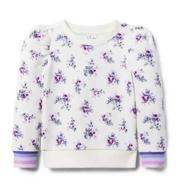 Janie and Jack Sweaters & Sweatshirts-Floral Puff Sleeve Sweatshirt white floral