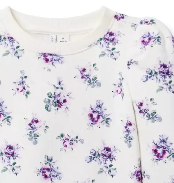 Janie and Jack Sweaters & Sweatshirts-Floral Puff Sleeve Sweatshirt white floral