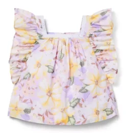 Janie and Jack Matching Sets|Short Sleeve Tops-Floral Ruffle Sleeve Top lavish lilac floral