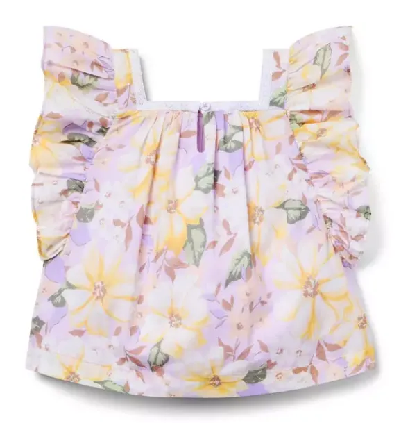 Janie and Jack Matching Sets|Short Sleeve Tops-Floral Ruffle Sleeve Top lavish lilac floral