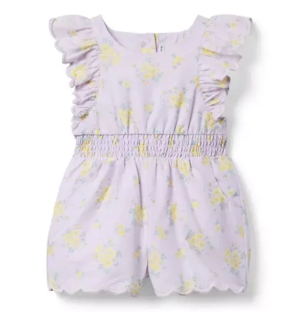 Janie and Jack Rompers & Jumpsuits-Floral Scalloped Romper soft lavender floral
