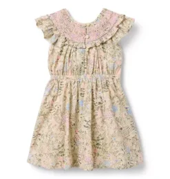 Janie and Jack Dresses-Floral Smocked Ruffle Dress oat biscuit floral