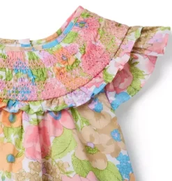 Janie and Jack Matching Sets|Short Sleeve Tops-Floral Smocked Ruffle Top white floral