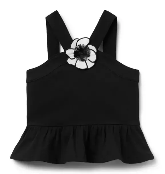 Janie and Jack Sleeveless Tops-Flower Peplum Top jj black