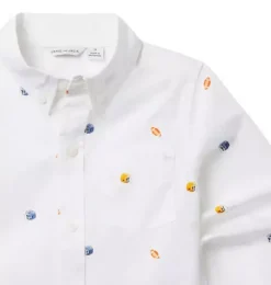 Janie and Jack Shirts-Football Poplin Shirt jet ivory football