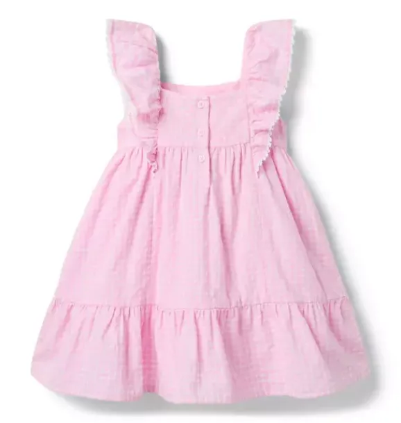 Janie and Jack Dresses-Gingham Flutter Sleeve Dress periwinkle pink gingham