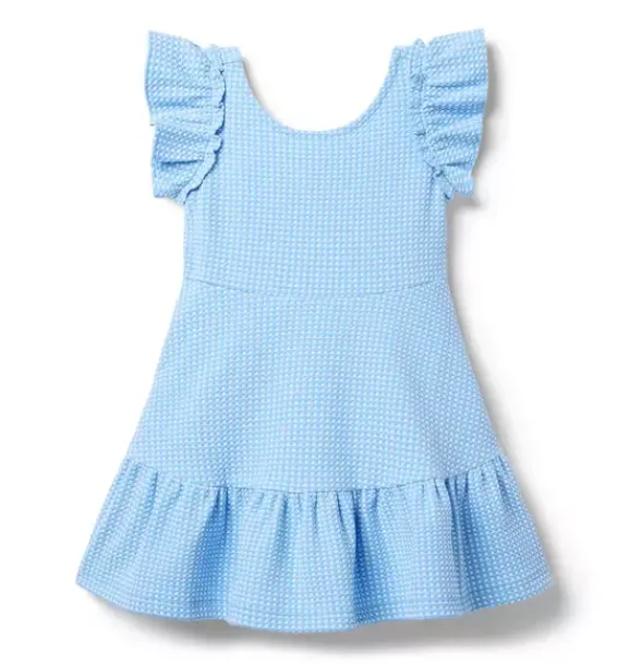 Janie and Jack Dresses-Gingham Jacquard Dress blue stream gingham