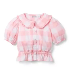 Janie and Jack Matching Sets|Short Sleeve Tops-Gingham Peplum Top dainty pink gingham