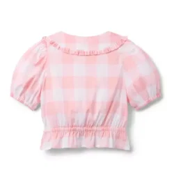 Janie and Jack Matching Sets|Short Sleeve Tops-Gingham Peplum Top dainty pink gingham