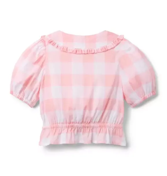 Janie and Jack Matching Sets|Short Sleeve Tops-Gingham Peplum Top dainty pink gingham