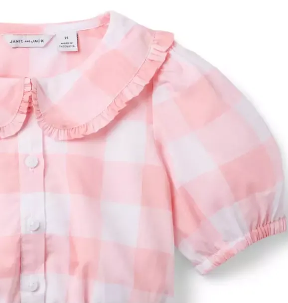 Janie and Jack Matching Sets|Short Sleeve Tops-Gingham Peplum Top dainty pink gingham