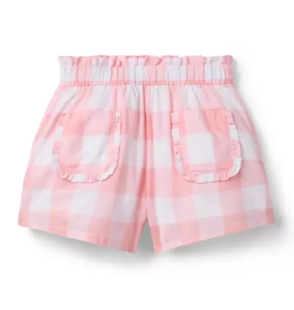 Janie and Jack Skirts & Shorts|Matching Sets-Gingham Ruffle Pocket Short dainty pink gingham