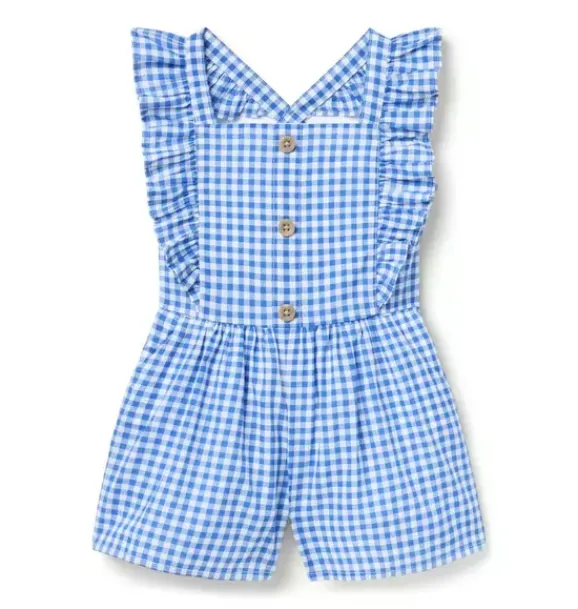Janie and Jack Rompers & Jumpsuits-Gingham Ruffle Romper surf blue gingham