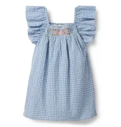 Janie and Jack Dresses-Gingham Ruffle Sleeve Dress deep sapphire gingham