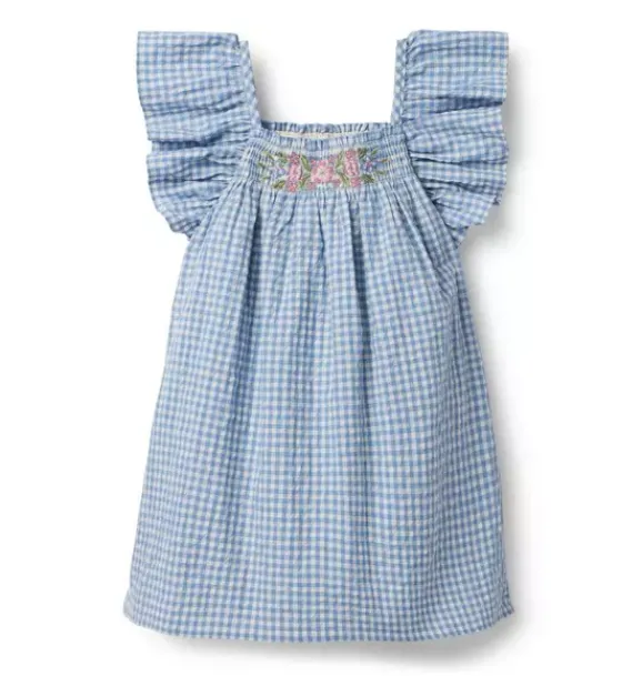 Janie and Jack Dresses-Gingham Ruffle Sleeve Dress deep sapphire gingham