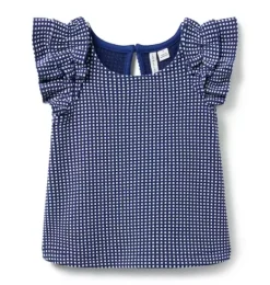 Janie and Jack Matching Sets|Short Sleeve Tops-Gingham Ruffle Top deep sapphire gingham