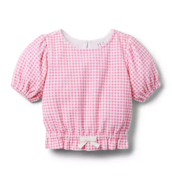 Janie and Jack Swim Outfits|Girl-Gingham Terry Top dahlia pink gingham