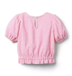 Janie and Jack Swim Outfits|Girl-Gingham Terry Top dahlia pink gingham