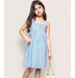 Janie and Jack Kids Pajamas|Petite Plume-Girl's Twill Charlotte Nightgown in french blue seersucker