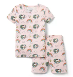 Janie and Jack Pajama Sets|Character Pajamas-Good Night Short Pajama In Peanuts Snoopy Rainbow pink confection snoopy rainbow