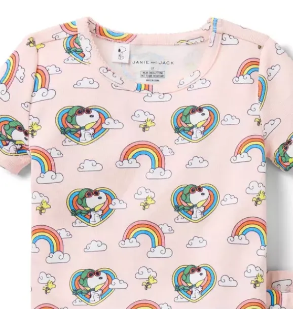 Janie and Jack Pajama Sets|Character Pajamas-Good Night Short Pajama In Peanuts Snoopy Rainbow pink confection snoopy rainbow