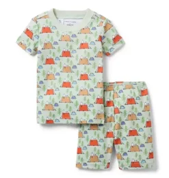 Janie and Jack Pajama Sets|Character Pajamas-Good Night Short Pajama In Peanuts Snoopy Camp green pebble snoopy camp