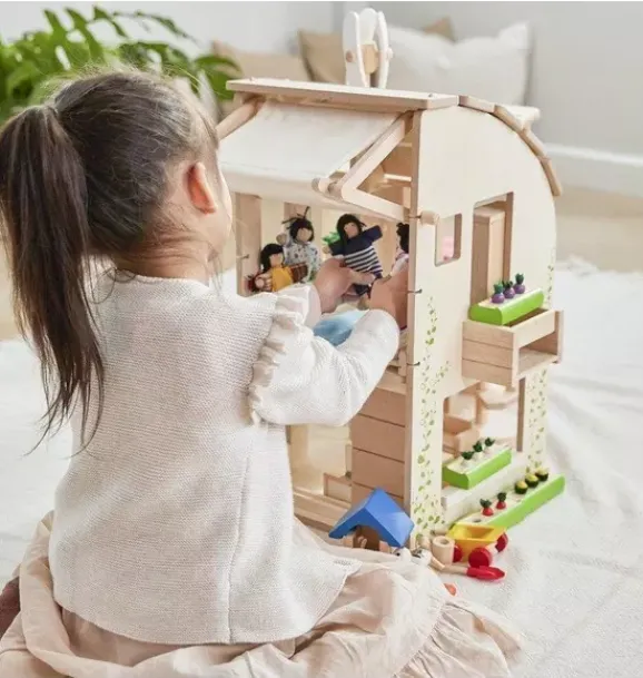 Janie and Jack Development Toys|Dolls-Green Dollhouse With Furniture multi