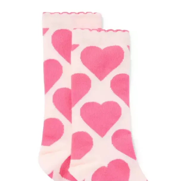 Janie and Jack Socks & Tights-Heart Sock pink pearl heart