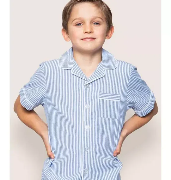 Janie and Jack Kids Pajamas|Petite Plume-Kid's Twill Pajama Short Set in french blue seersucker
