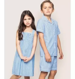 Janie and Jack Kids Pajamas|Petite Plume-Kid's Twill Pajama Short Set in french blue seersucker