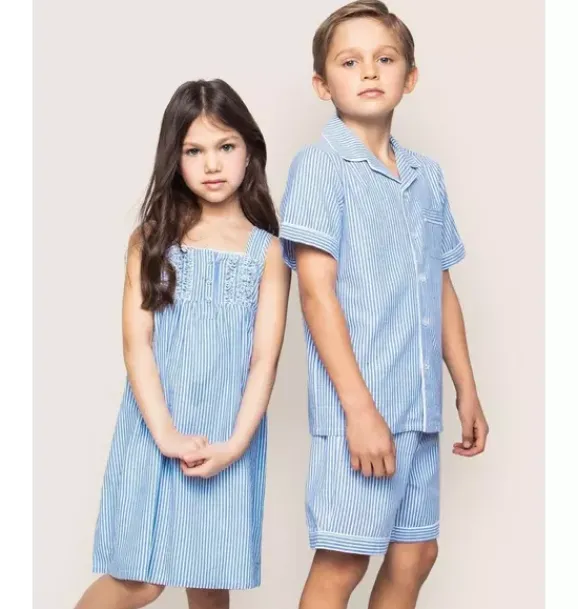 Janie and Jack Kids Pajamas|Petite Plume-Kid's Twill Pajama Short Set in french blue seersucker