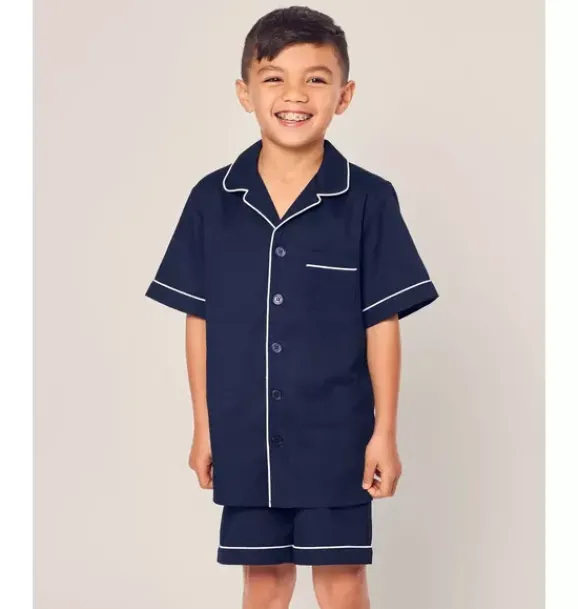 Janie and Jack Kids Pajamas|Petite Plume-Kid's Twill Short Sleeve Short Pajama Set in navy