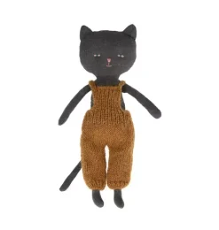Janie and Jack Stuffed Animals-Kitten in Overalls - black
