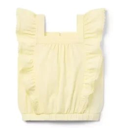 Janie and Jack Sleeveless Tops-Lace Trim Flutter Sleeve Top lemon cake
