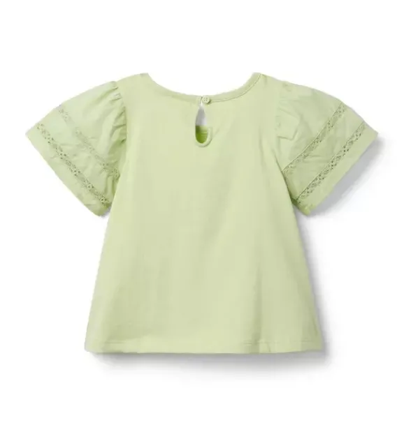 Janie and Jack Short Sleeve Tops-Lace Trim Puff Sleeve Top green fields