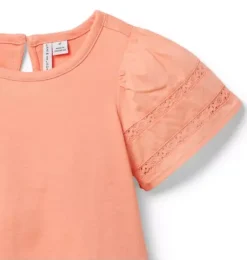 Janie and Jack Short Sleeve Tops-Lace Trim Puff Sleeve Top orange lily