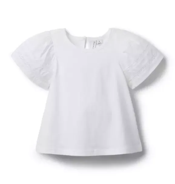 Janie and Jack Short Sleeve Tops-Lace Trim Puff Sleeve Top white
