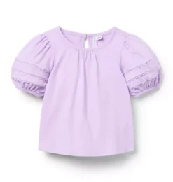 Janie and Jack Matching Sets|Short Sleeve Tops-Lace Trim Puff Sleeve Top blooming orchid