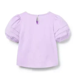 Janie and Jack Matching Sets|Short Sleeve Tops-Lace Trim Puff Sleeve Top blooming orchid