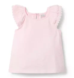 Janie and Jack Short Sleeve Tops-Lace Trim Top pale pink