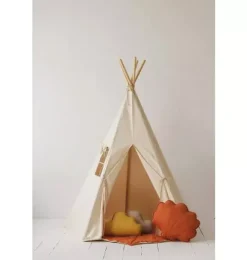 Janie and Jack Bedroom Furniture|Playroom-“” Teepee and "Grey Linen" Round Mat Set beige