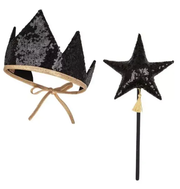 Janie and Jack Kids Accessories|Dress Up-“” Crown and Wand Magic Set black sequins