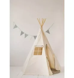 Janie and Jack Playroom|Bedroom Furniture-“” Teepee with Pompoms and Round Mat Set grey pompoms