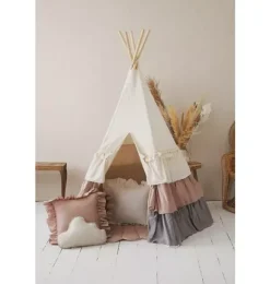 Janie and Jack Playroom|Bedroom Furniture-“” Teepee Tent with Frills and "Powder Pink" Shell Mat Set powder frills