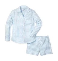 Janie and Jack Adult Pajamas|Petite Plume-Long Sleeve Short Set light blue gingham