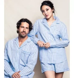 Janie and Jack Adult Pajamas|Petite Plume-Long Sleeve Short Set light blue gingham