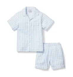 Janie and Jack Kids Pajamas|Petite Plume-Short Set light blue gingham