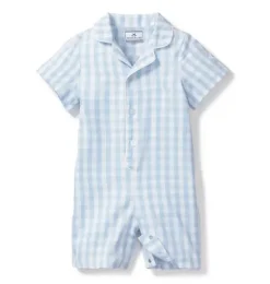Janie and Jack Baby Pajamas|Petite Plume-Summer Romper light blue gingham