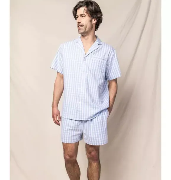 Janie and Jack Adult Pajamas|Petite Plume-Men's Short Set light blue gingham