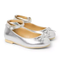 Janie and Jack Shoes-Metallic Ankle Strap Bow Ballet Flat silver